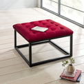 Adison Red Buttoned Velvet Footstool Lifestyle
