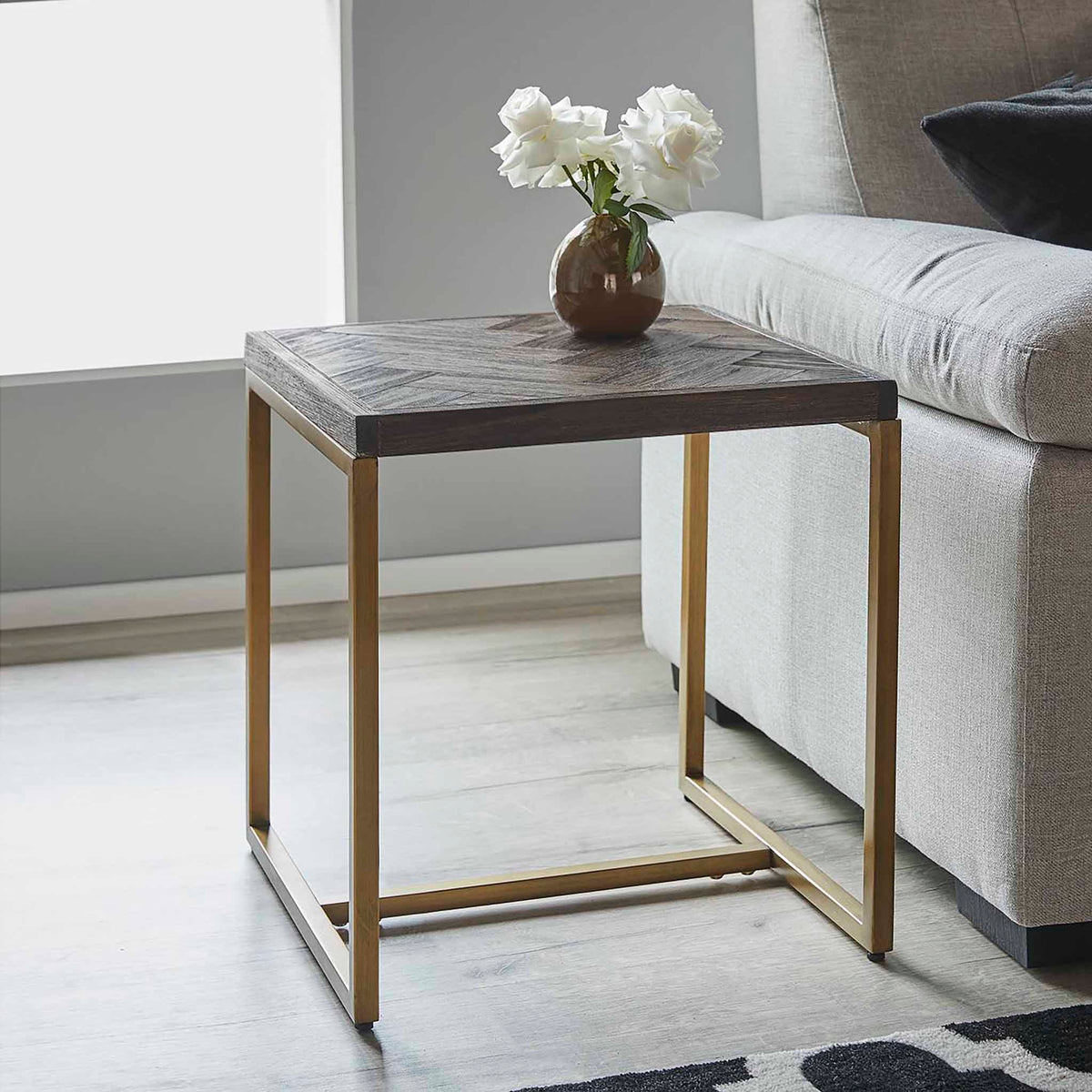 Houston Acacia Wooden Sofa Side Lamp Table  Lifestyle