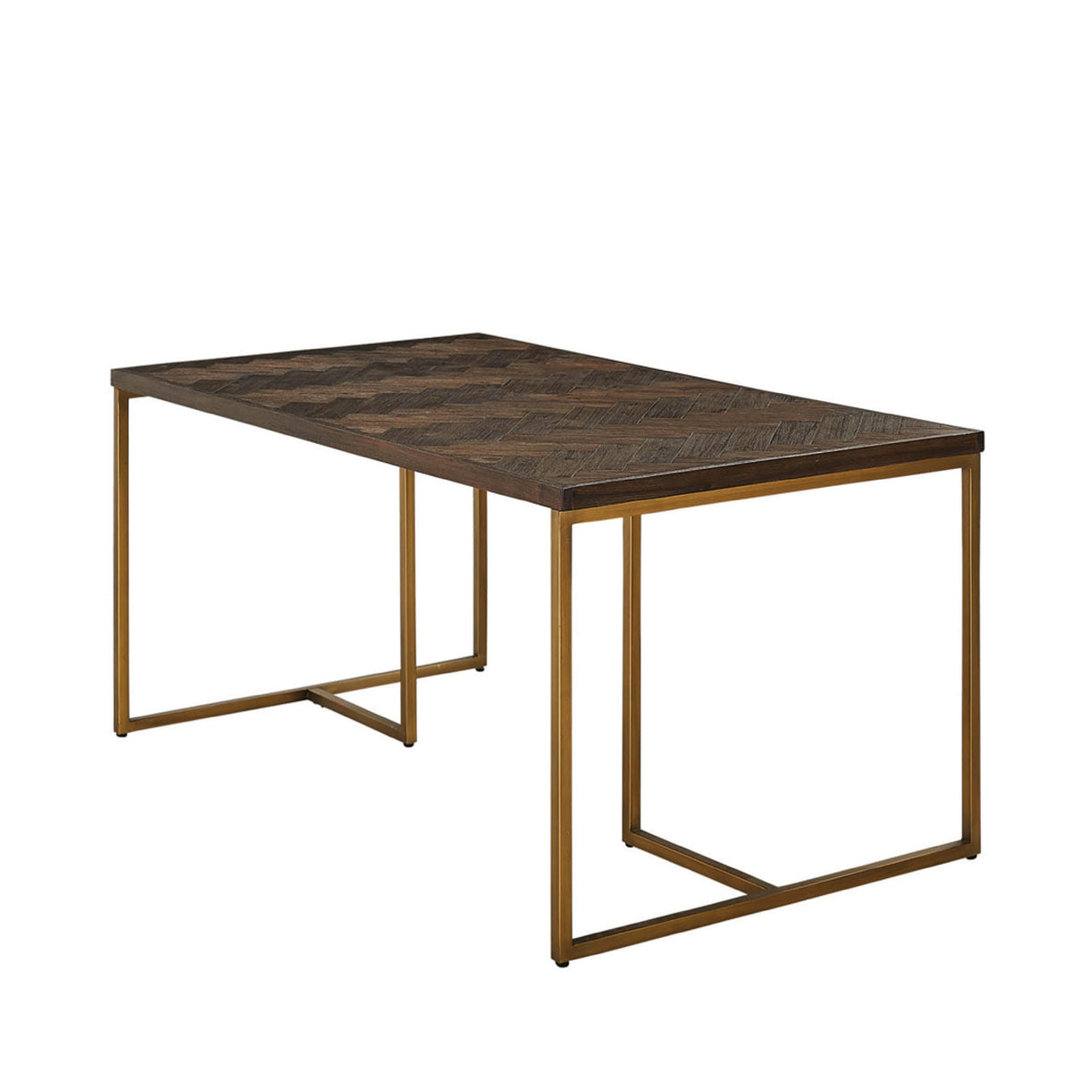 Houston Acacia Wood Herringbone 160cm Dining Table  with brass legs