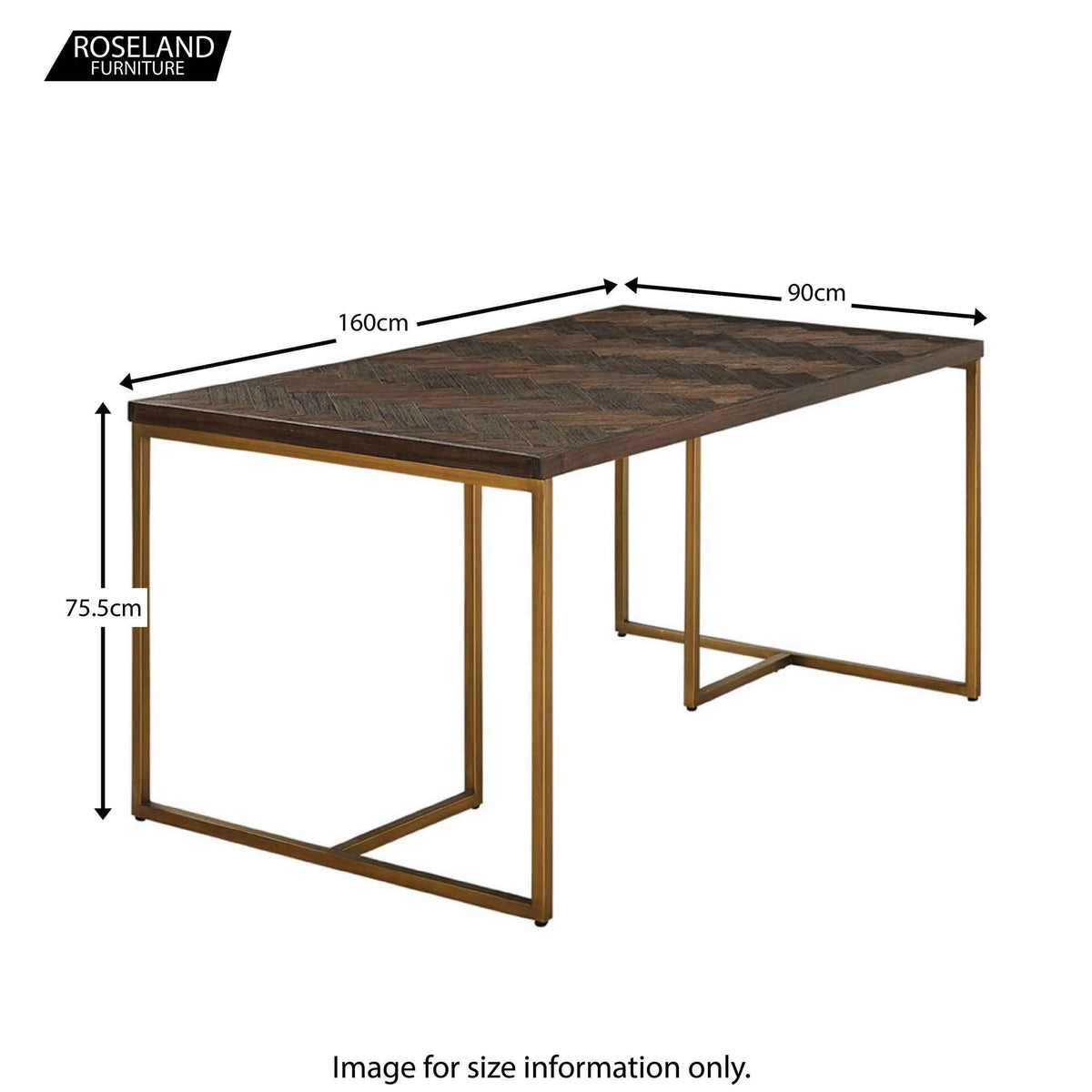 Houston Acacia Wood Herringbone 160cm Dining Table  dimensions