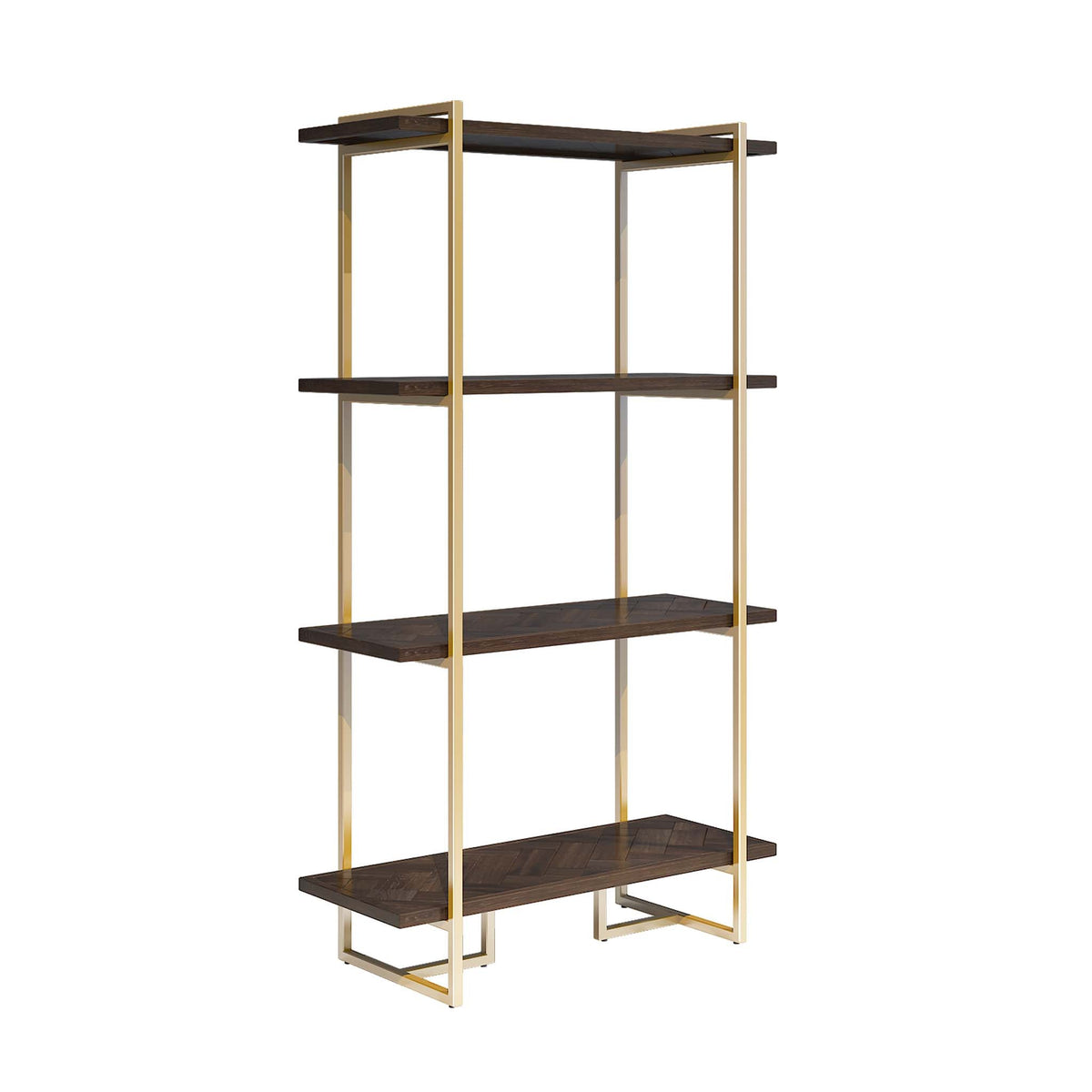 Houston Acacia Wooden 4 Tier Bookcase with Brass Frame