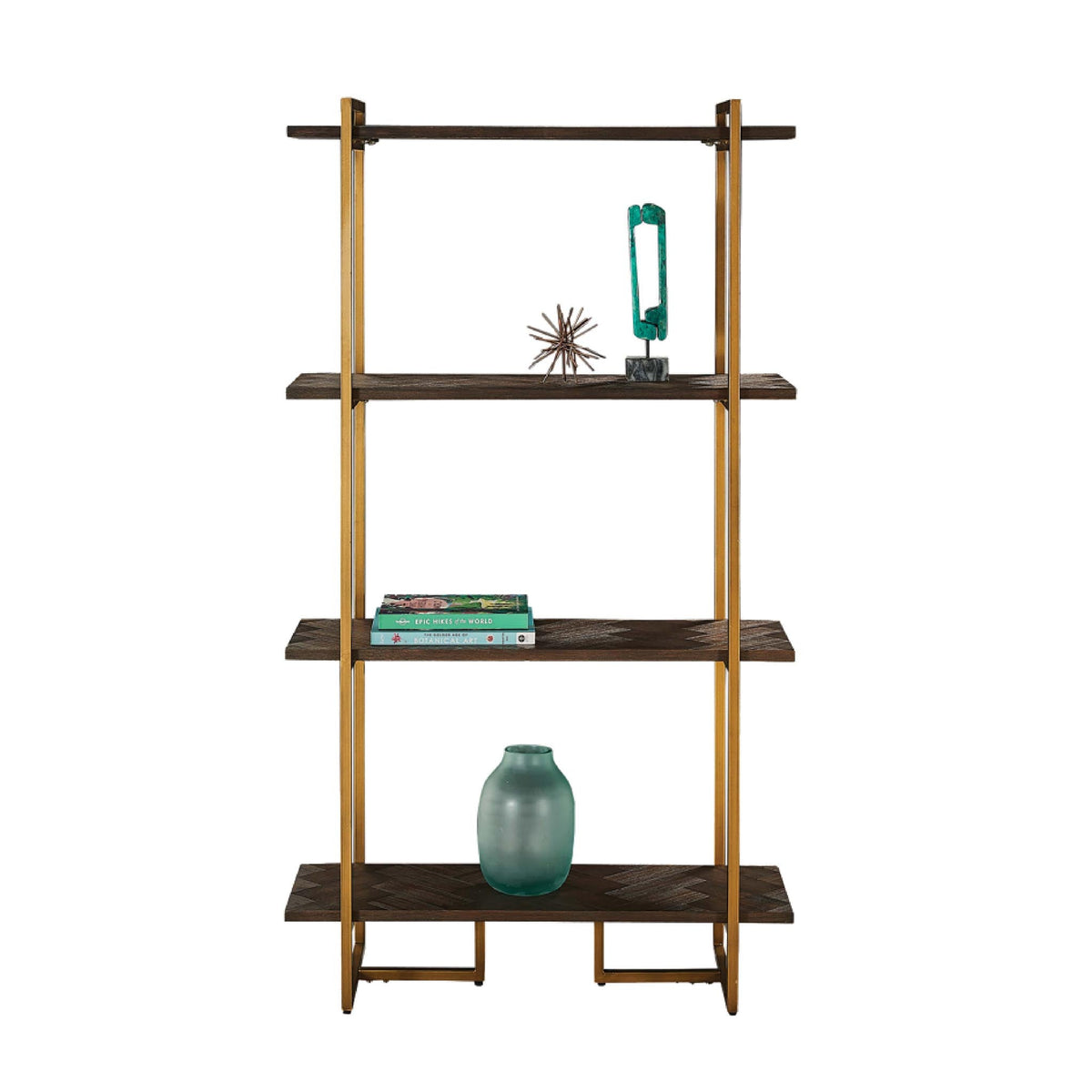 Houston Acacia Wooden 4 Tier Bookshelf with Brass Frame