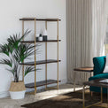Houston Acacia Wooden 4 Tier Bookcase with Brass Frame Lifestyle
