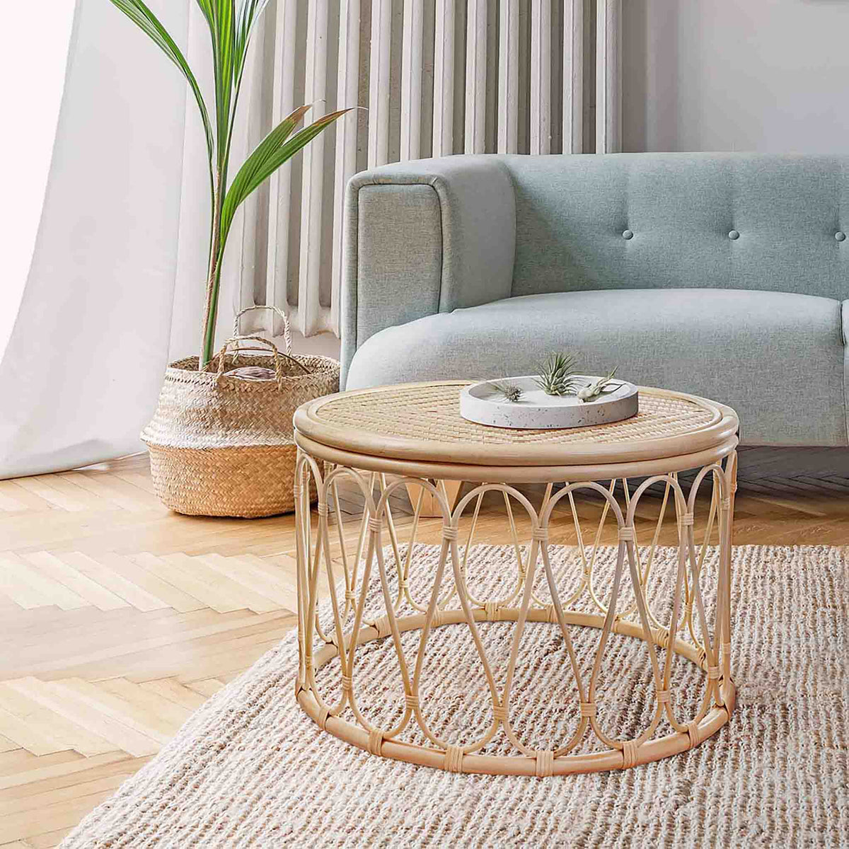 Azaki Loop Round Rattan Coffee Table Lifestyle