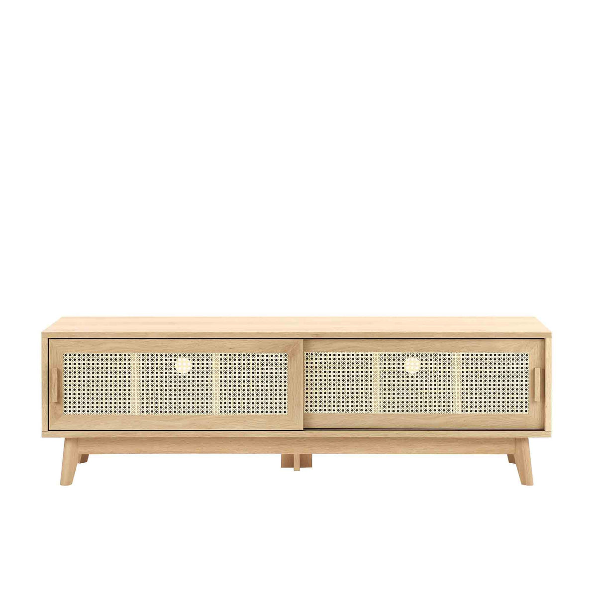Zeke Scandi TV Unit Stand with Rattan Cane Sliding Doors