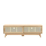 Zeke Scandi TV Unit Stand with Rattan Cane Sliding Doors