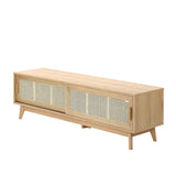 Zeke Scandi TV Unit Stand with Rattan Cane Sliding Doors