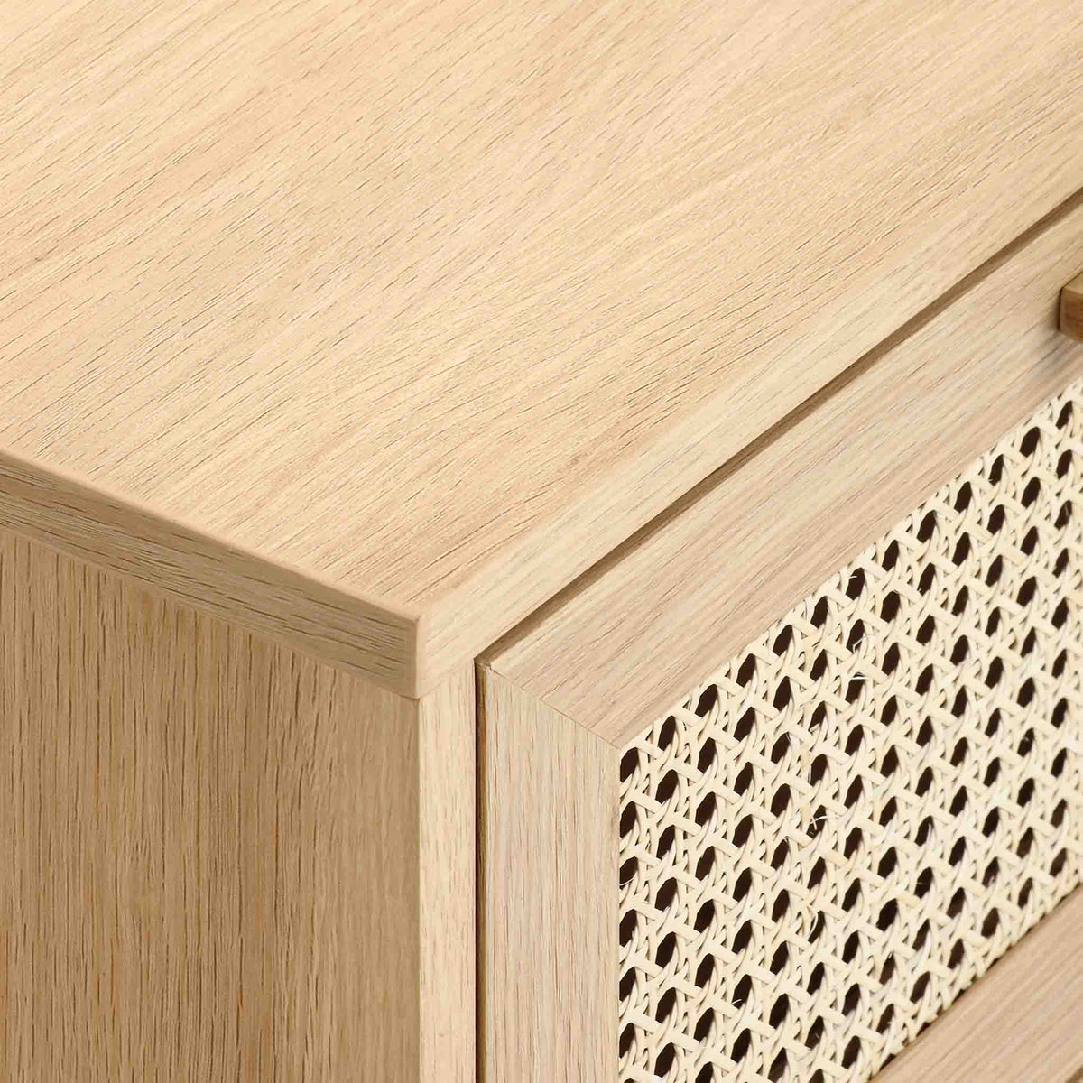 Zeke Scandi TV Unit Stand with Rattan Cane Sliding Doors