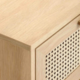 Zeke Scandi TV Unit Stand with Rattan Cane Sliding Doors