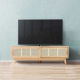 Zeke Scandi TV Unit Stand with Rattan Cane Sliding Doors Lifestyle