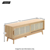 Zeke Scandi TV Unit Stand with Rattan Cane Sliding Doors dimensions