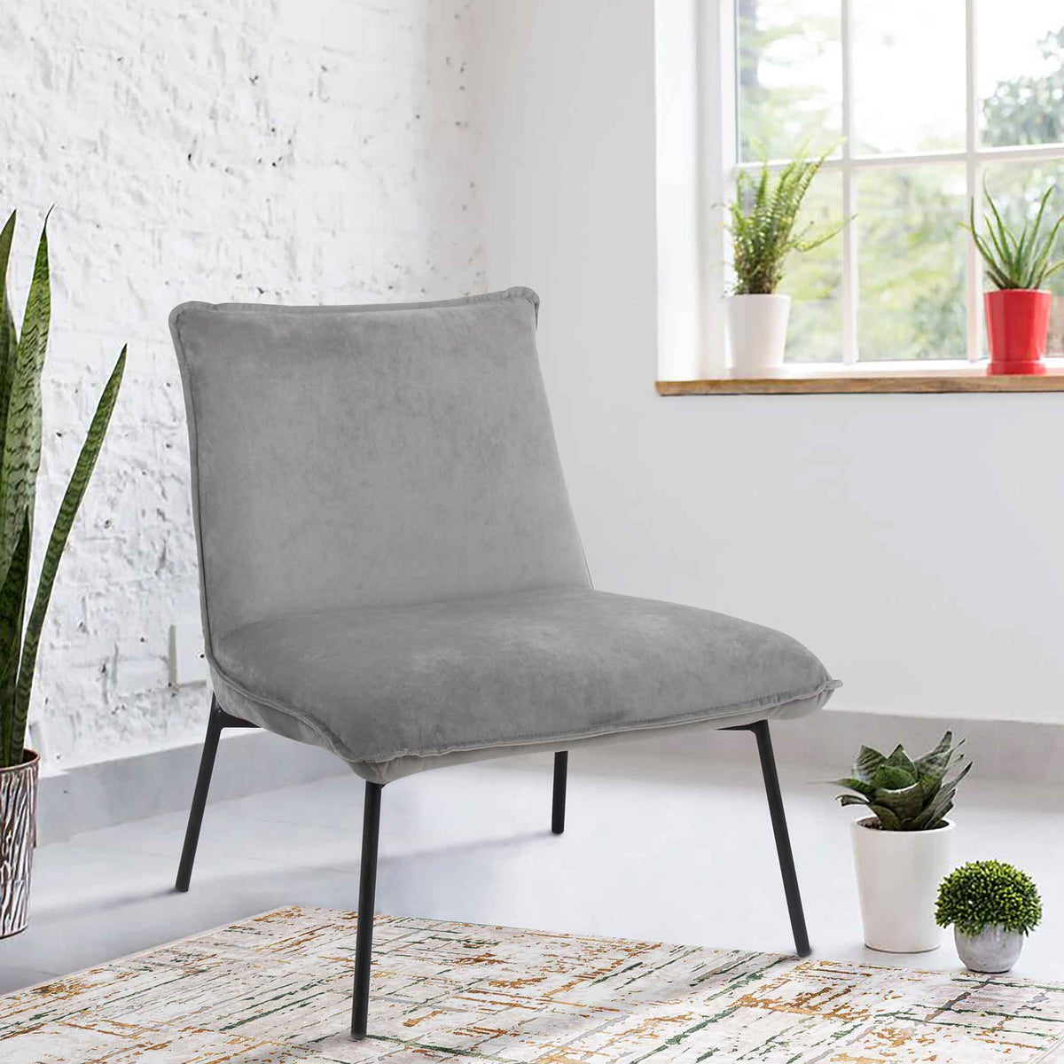 Beau Grey Velvet Lounge Chair Lifestyle