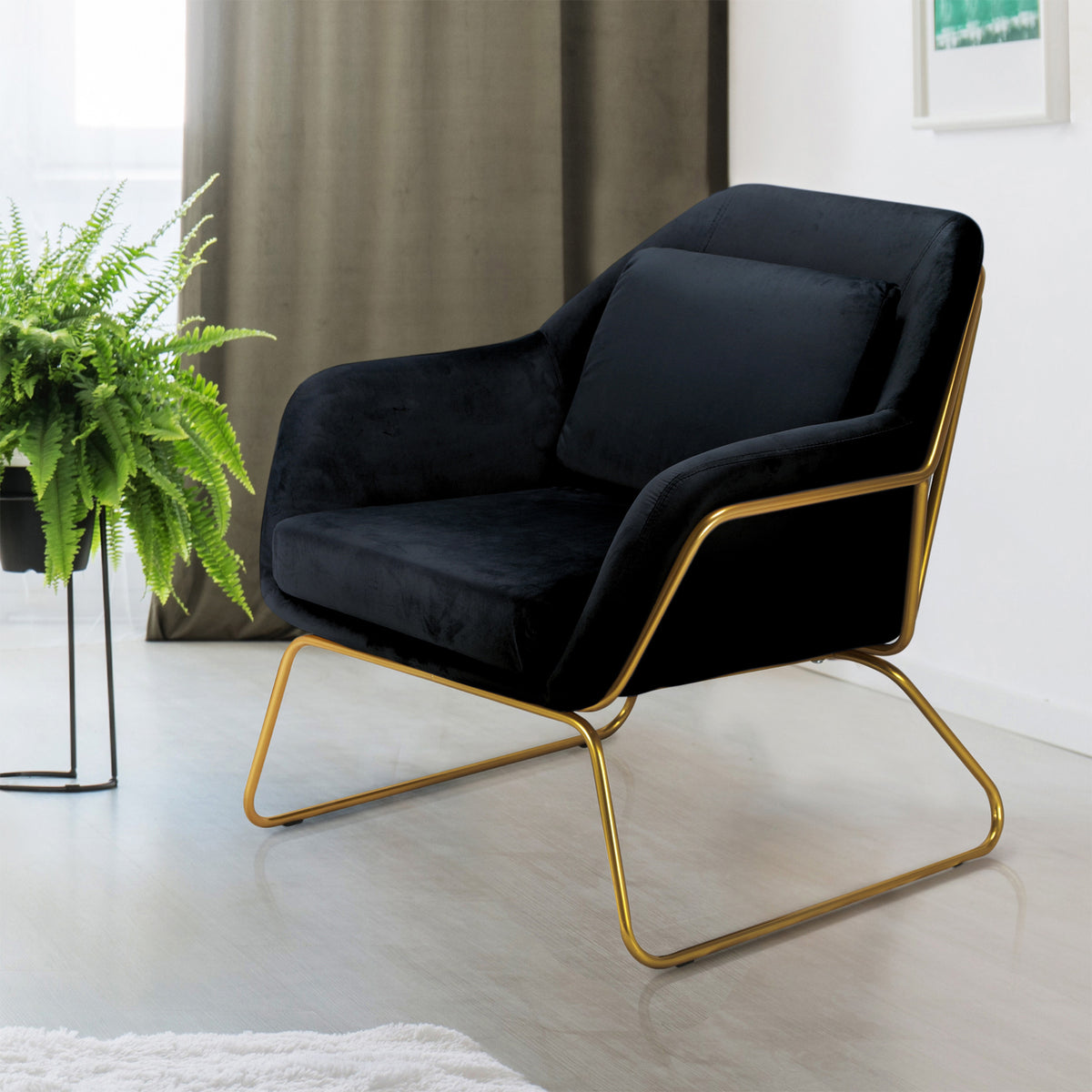 Hallie Black Velvet Chic Accent Chair for living room or reception