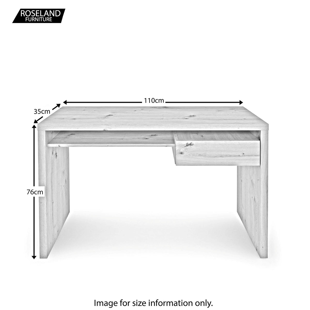 Marcus 1 Drawer Office Desk - Size Guide