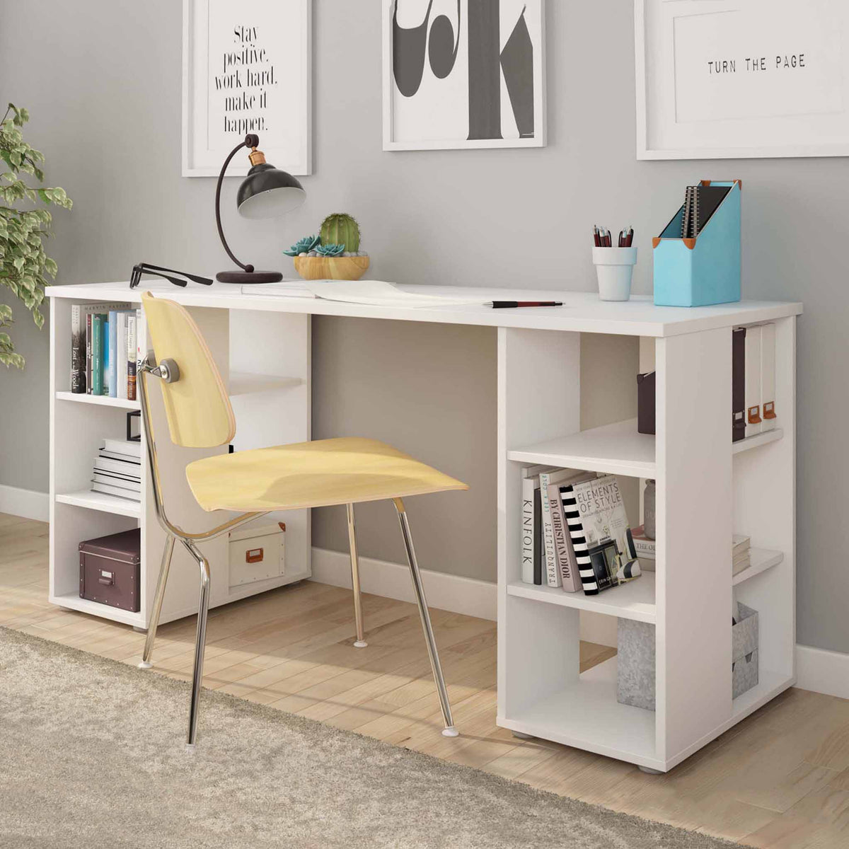 Fletcher White Work from Home Office Storage Desk Lifestyle