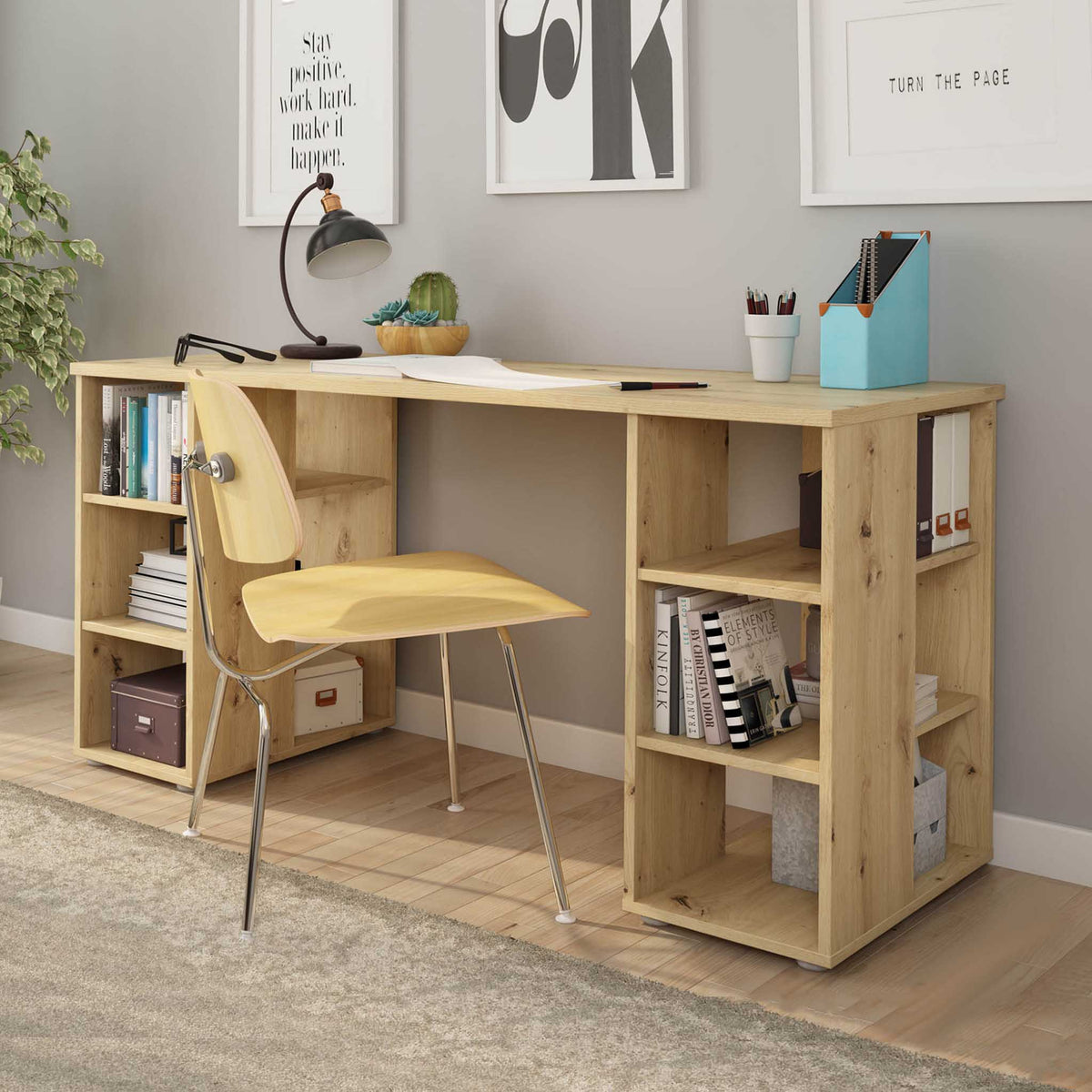 Fletcher Oak Effect Work from Home Office Storage Desk Lifestyle