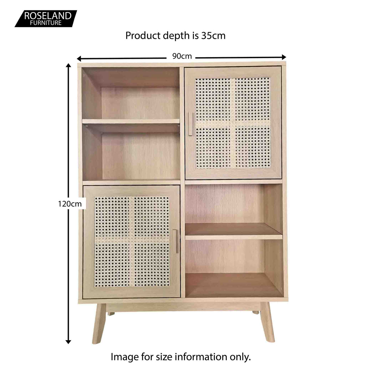 Zeke Scandi Wooden Storage & Display Cabinet with Rattan Cane Doors dimensions