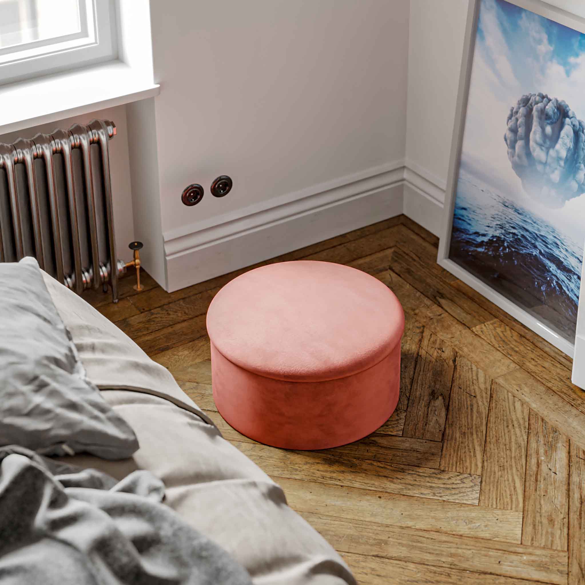 Pink round sales ottoman storage
