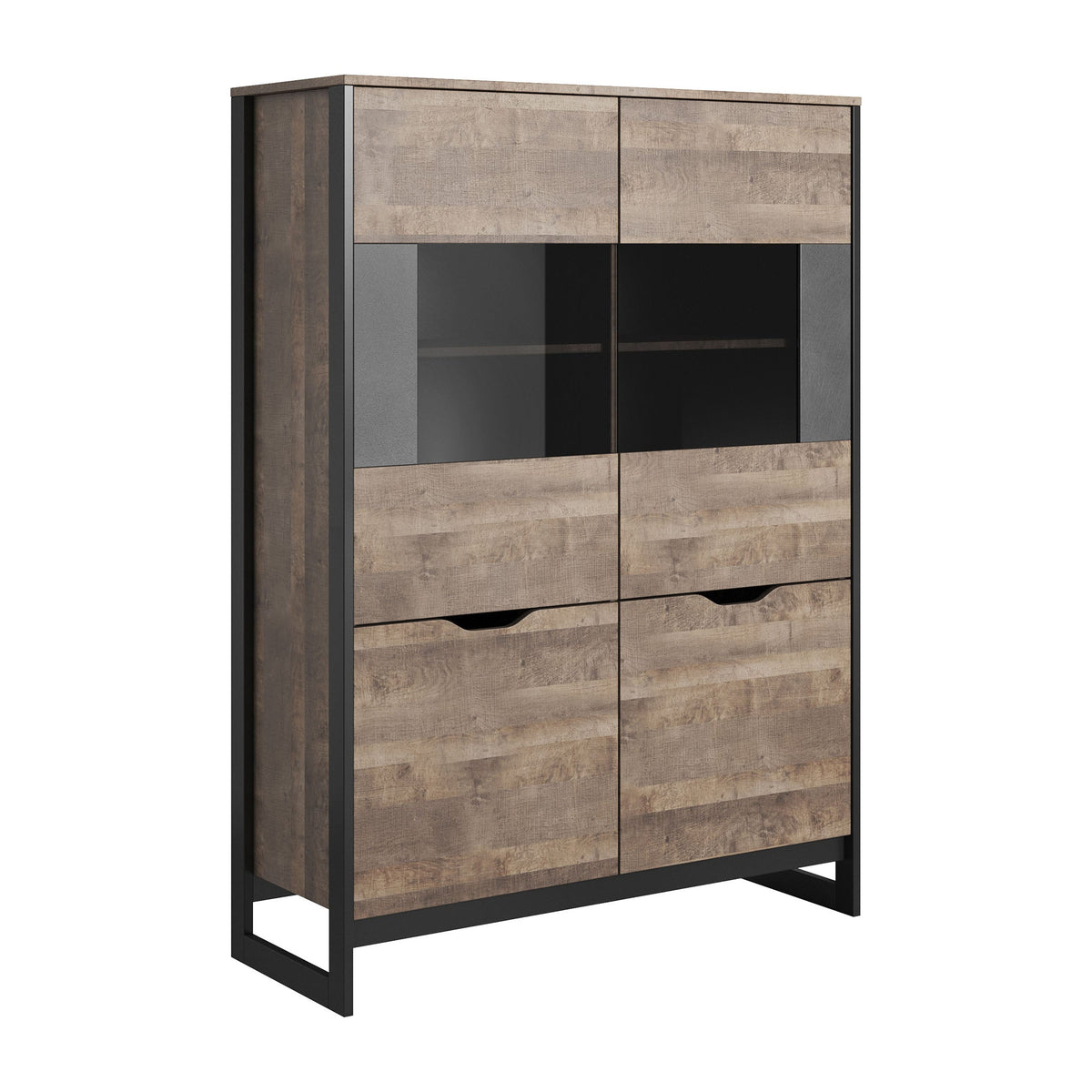Ezra Industrial Oak Effect Display Cabinet with Storage