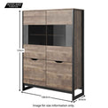Ezra Industrial Oak Effect Display Cabinet - Size Guide