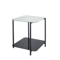 Adrian White & Black Marble and Glass Square Side Lamp Table from Roseland