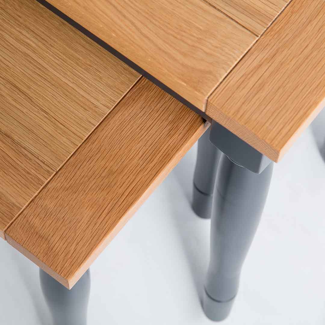Close up of the oak top on the Chichester Charcoal Nest of Tables