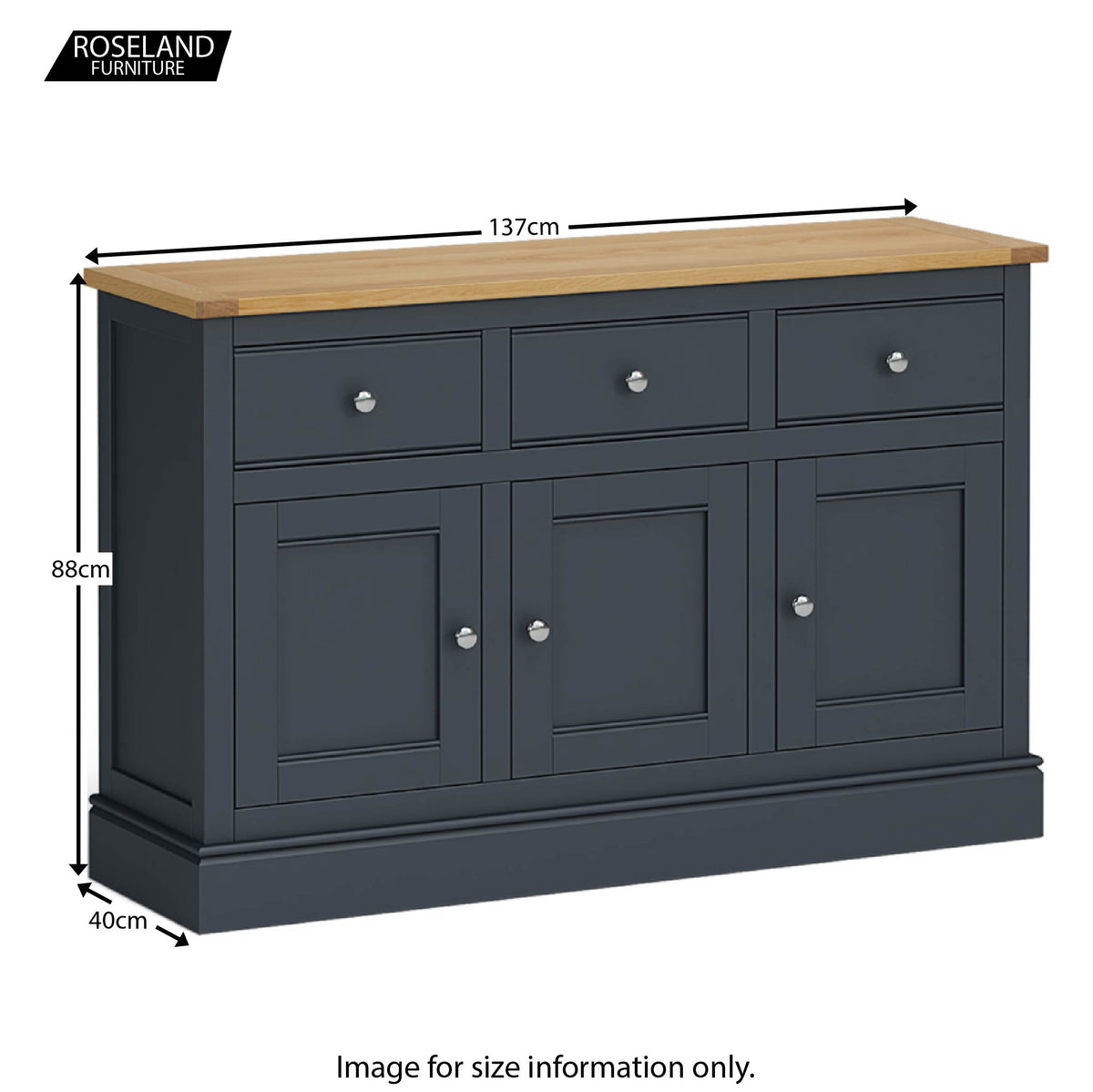 Chichester Large Sideboard in Charcoal - Size Guide