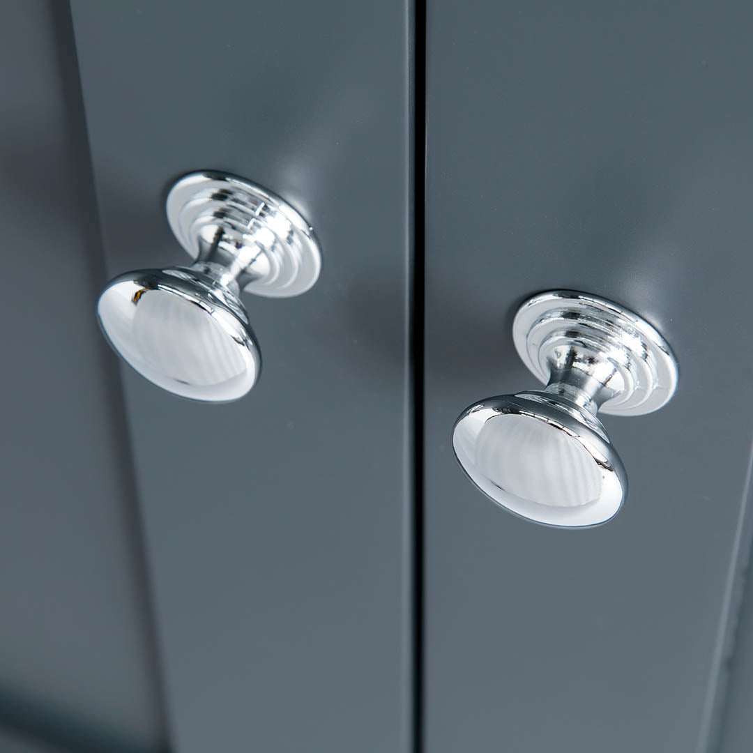 Close up of the round metal handles on the Chichester Charcoal Black Corner Cupboard