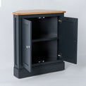 Opened door side view of the Chichester Charcoal Black Corner Cupboard