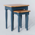 Unstacked side view of the Chichester Stiffkey Blue Nest of Tables