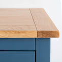 Close up of the oak top edge on the Chichester Stiffkey Blue Large Sideboard