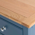 Close up of the oak top on the Chichester Stiffkey Blue Large Sideboard