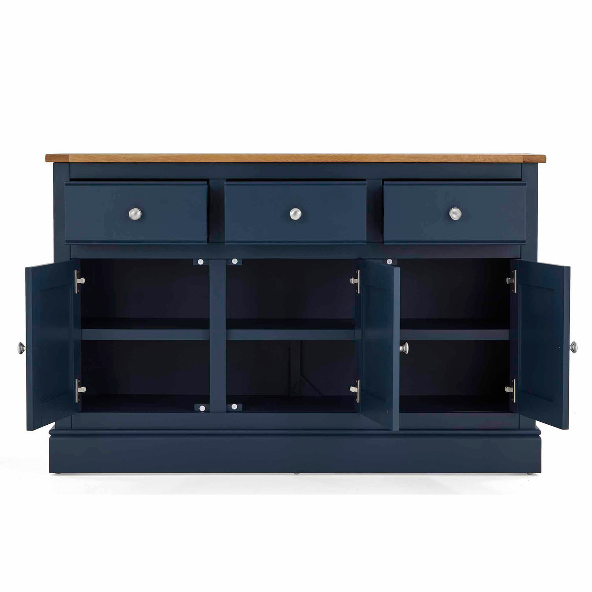 Chichester Stiffkey Blue Large Sideboard - Front view with doors open