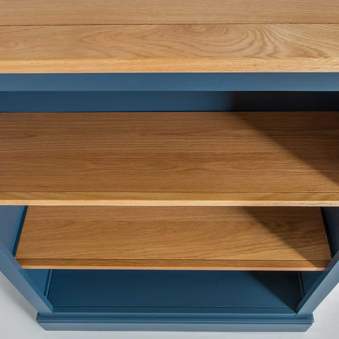 Chichester Stiffkey Blue Grey Small Bookcase oak wooden shelves