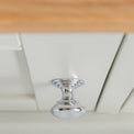Close up of the round metal handle on the Chichester Ivory Small TV Unit 