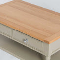 Close up of the oak top on the Chichester Ledum Green Coffee Table