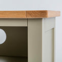 Close up of the oak top edge on the Chichester Ledum Green Small TV Stand