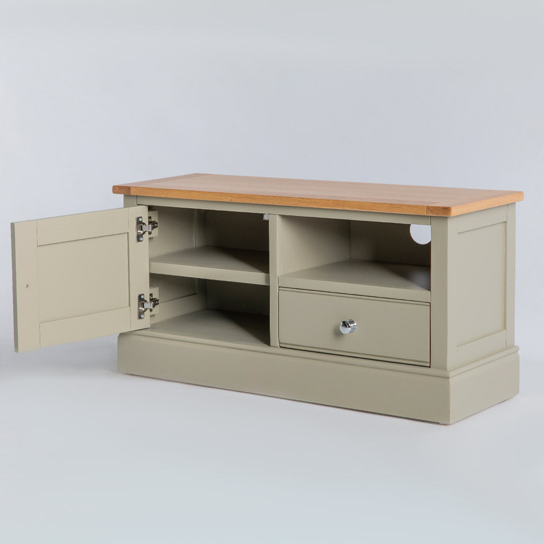 Side view of the Chichester Ledum Green Small TV Unit