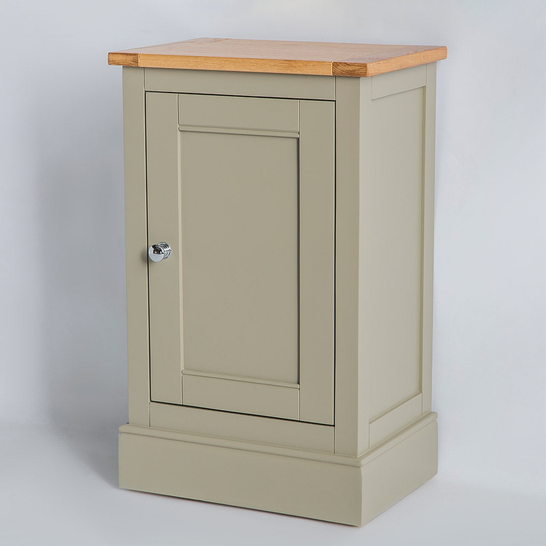 Side view of the Chichester Ledum Green  Slim Mini Cupboard