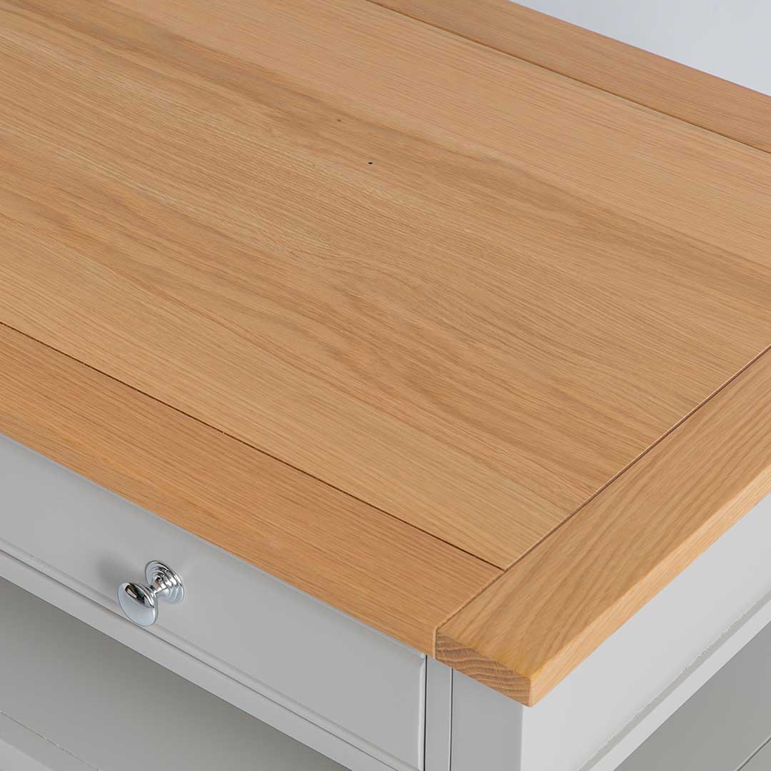 Close up of the oak top on the Chichester Grey Coffee Table