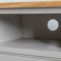 Close up of the open shelf on the Chichester Grey Small TV Stand