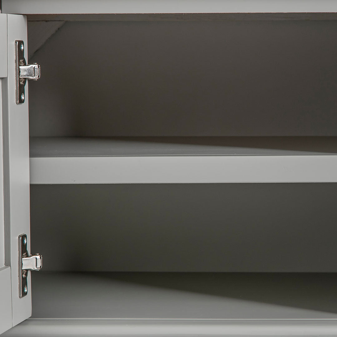 Close up of the cabinet fixed shelf on the Chichester Grey Small TV Unit
