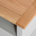 Close up of the oak top on the Chichester Grey Small TV Unit
