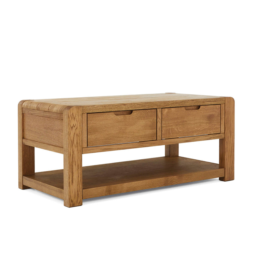 Harvey Chunky Oak Coffee Table with 2 Drawers & Shelf Roseland