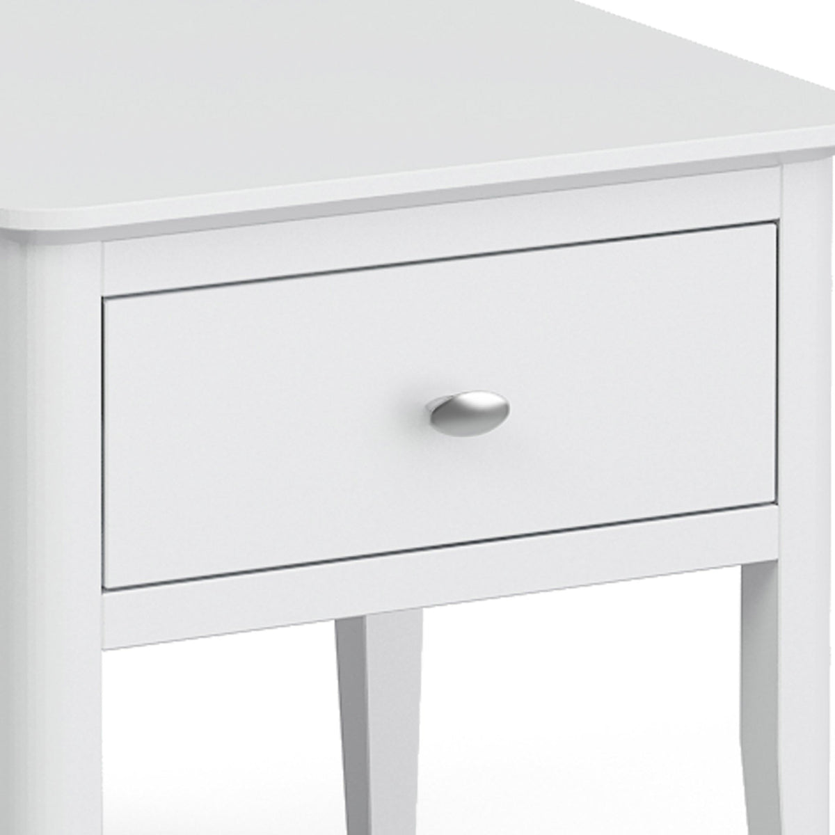 Chester White Lamp Side Table - Close up of drawer front