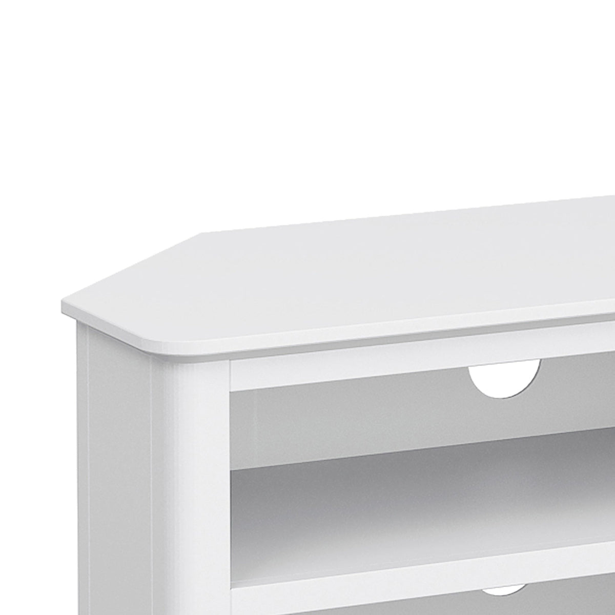 Chester White Corner TV Stand - Close up of top