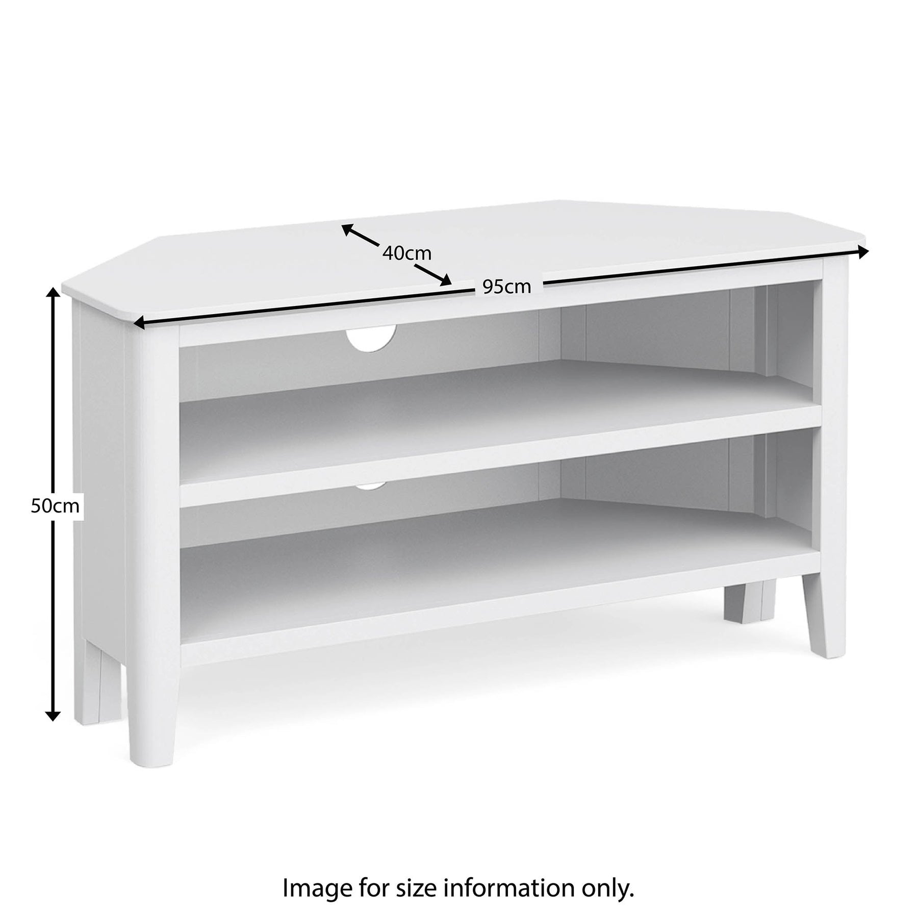 Chester White Corner TV Stand - Size Guide