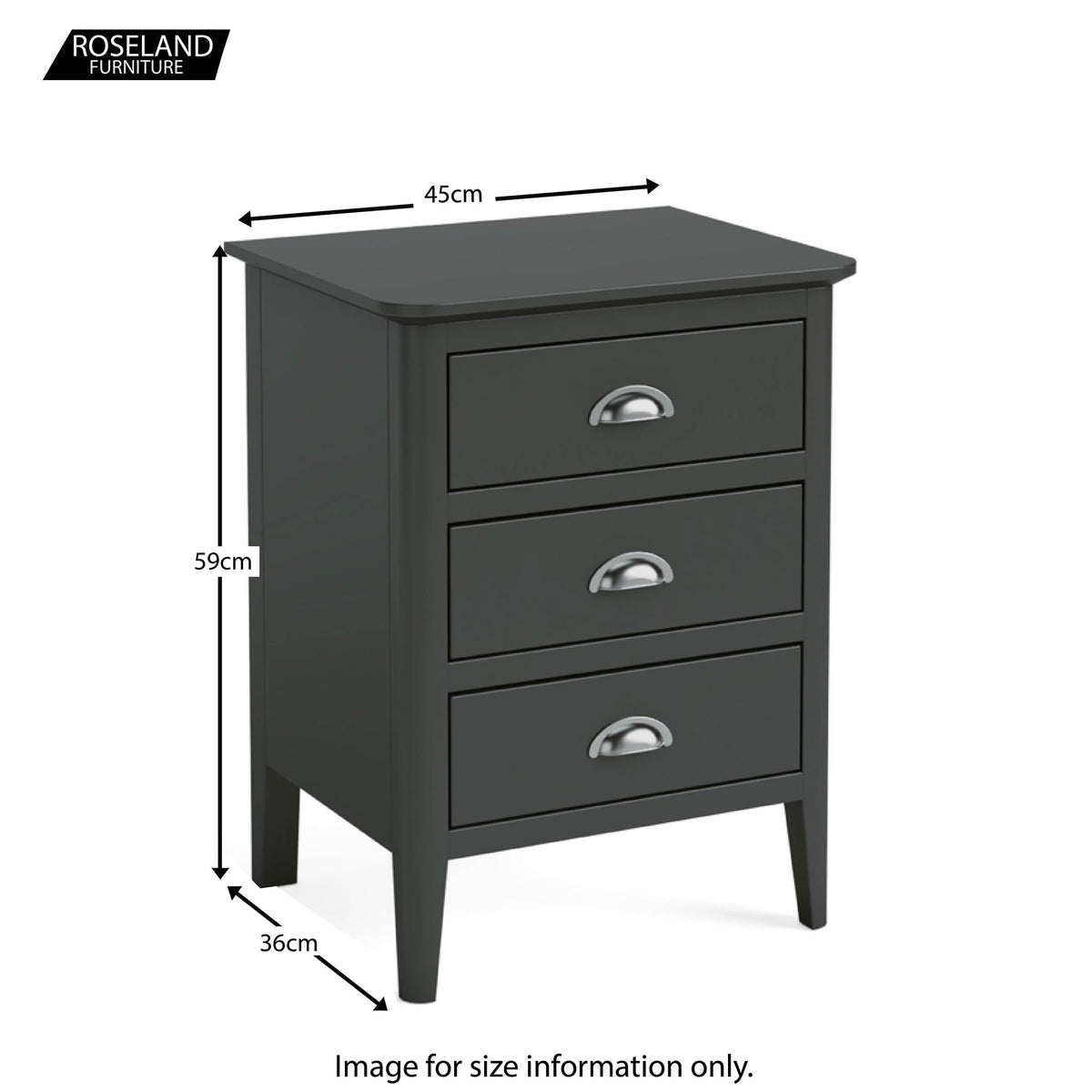 Dumbarton Charcoal Grey Bedside Table - Size Guide