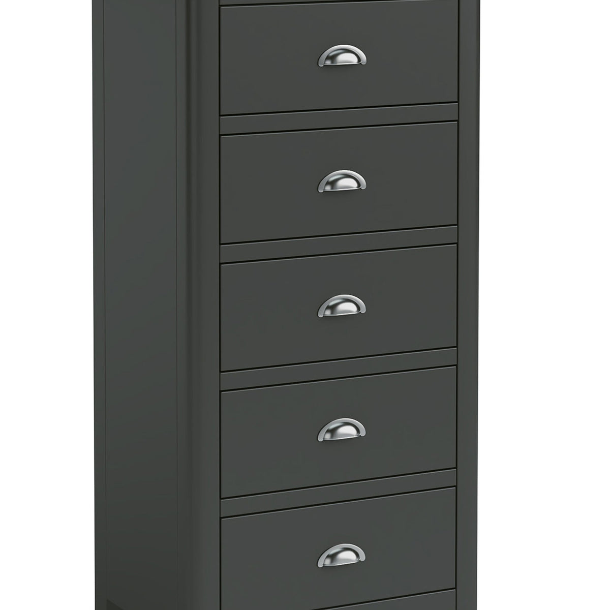 Dumbarton Charcoal Grey Slim Tallboy - Close up of drawer fronts