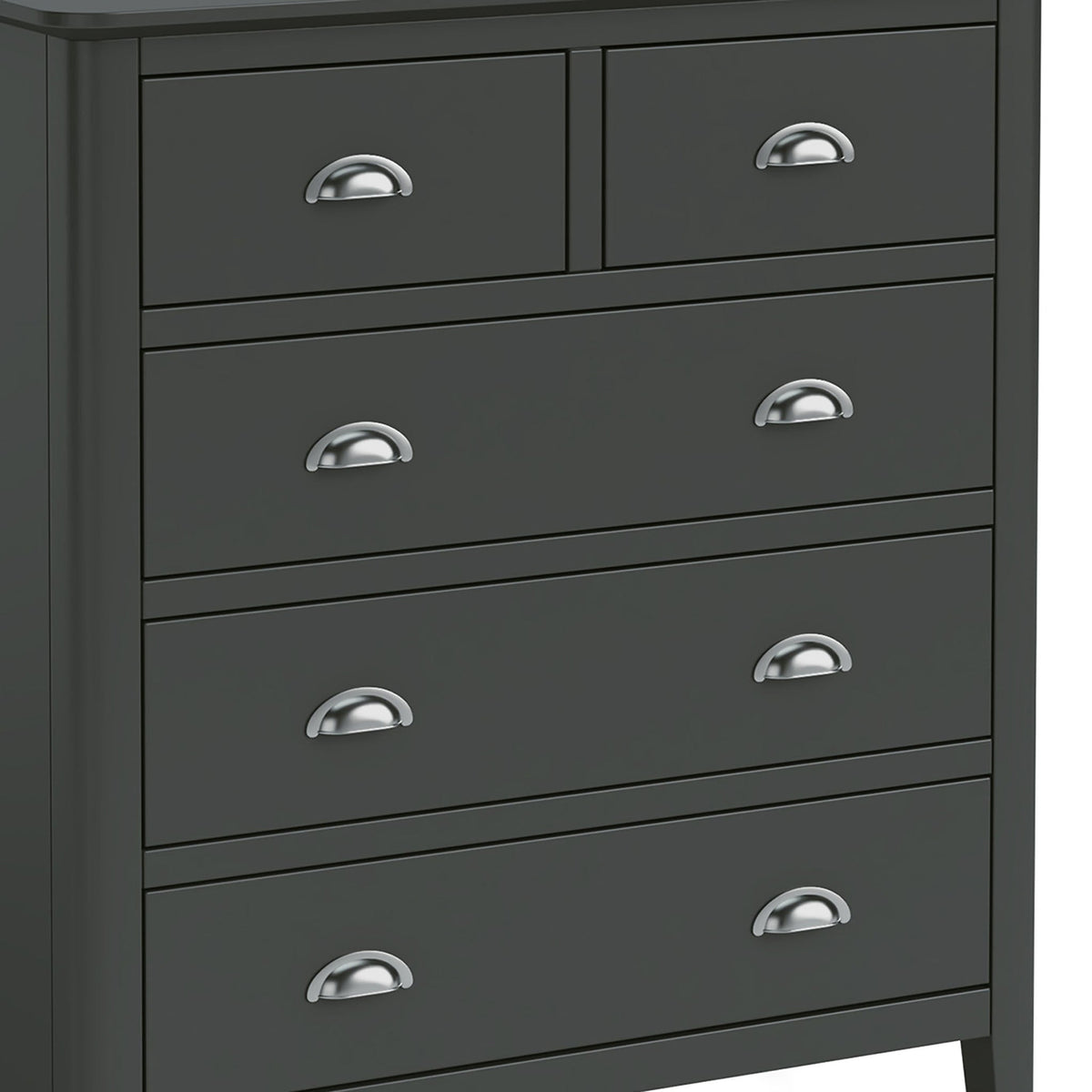 Dumbarton Charcoal Grey 2 over 3 Chest of Drawers - Close up of drawer fronts